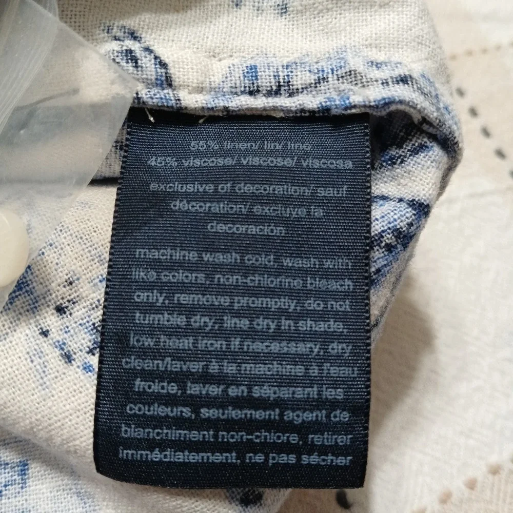 Tommy Hilfiger Men's 2XL White Blue Hawaiian Linen Blend Short Sleeve Polo Shirt